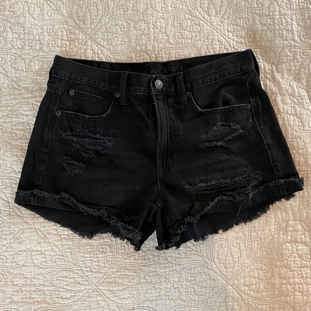 Black denim shorts